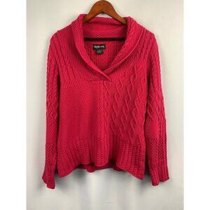 Style & Co. Womens Pink Cable Knit Shawl Collar Sweater L Hong Kong Cotton/Acryl